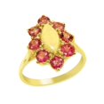 thumbnail image 1 of LBG British Made 18k Yellow Gold Natural Opal & Pink Tourmaline Womens Anniversary Ring - 33 size options - Size 8.5, 1 of 5