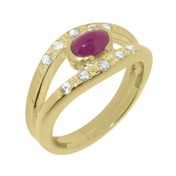 LBG British Made 18k Yellow Gold Natural Ruby & Diamond Womens Anniversary Ring - 33 size options - Size 9