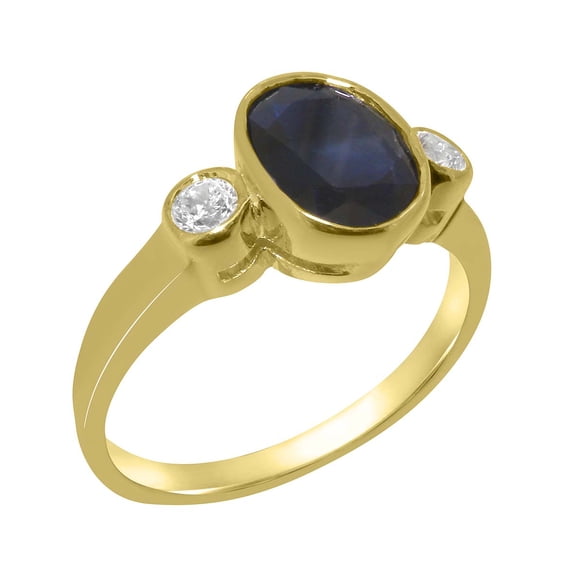 LBG British Made 18k Yellow Gold Natural Sapphire & Diamond Womens Statement Ring - 33 size options - Size 9.25