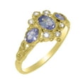 thumbnail image 1 of LBG British Made 18k Yellow Gold Natural Tanzanite & Diamond Womens Anniversary Ring - 33 size options - Size 8.75, 1 of 5