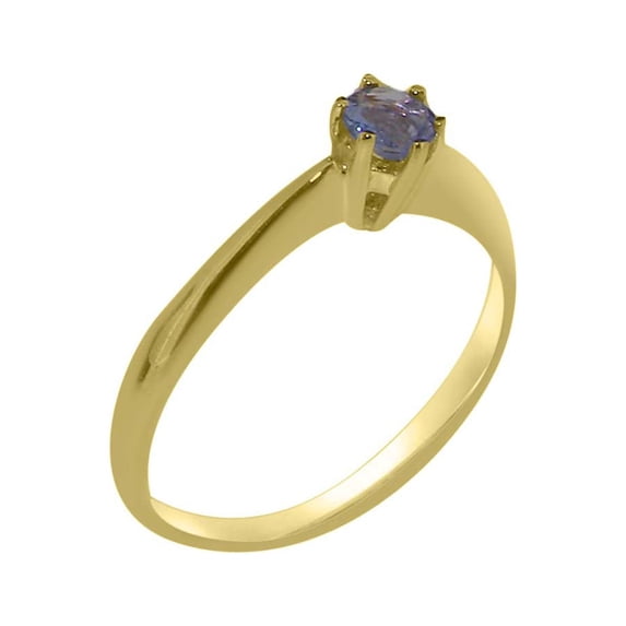 LBG British Made 18k Yellow Gold Natural Tanzanite Womens Engagement Ring - 33 size options - Size 9.5
