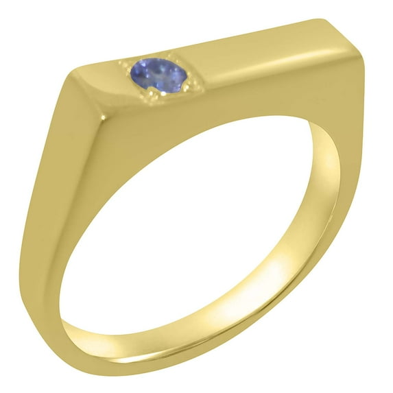 LBG British Made 18k Yellow Gold Real Genuine Tanzanite Mens Band Ring - 33 size options - Size 8.25