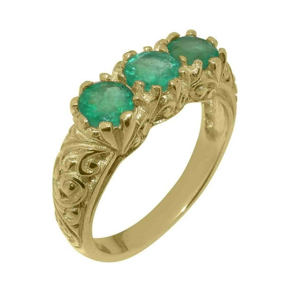 LBG British Made 18k Yellow Gold Real Natural Emerald Womens Statement Ring - 33 size options - Size 8