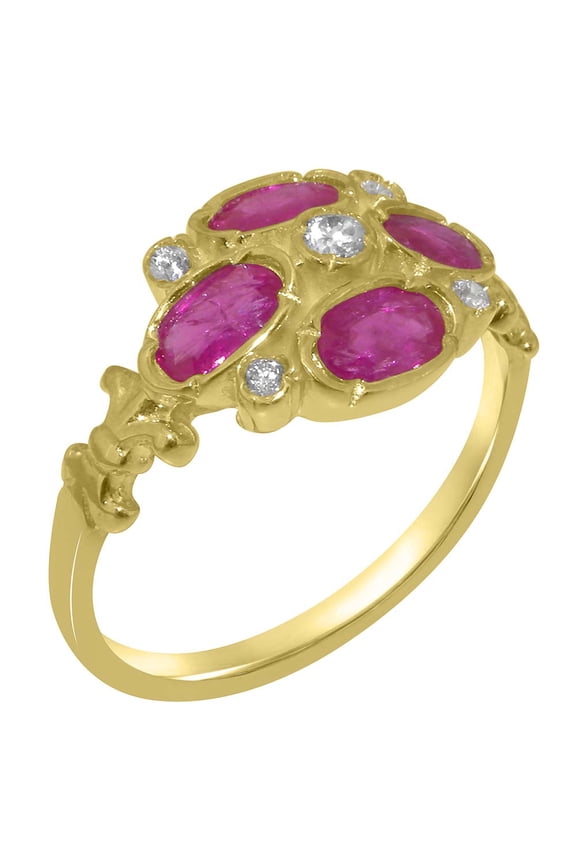 LBG British Made 18k Yellow Gold Synthetic Cubic Zirconia & Real Genuine Ruby Womens Statement Ring - 33 size options - Size 8.25