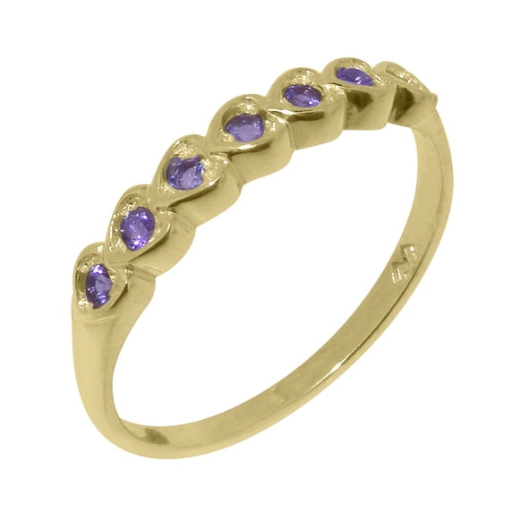 LBG British Made 18k Yellow Gold ring with Natural Amethyst Womens Eternity Ring - 33 size options - Size 11.25