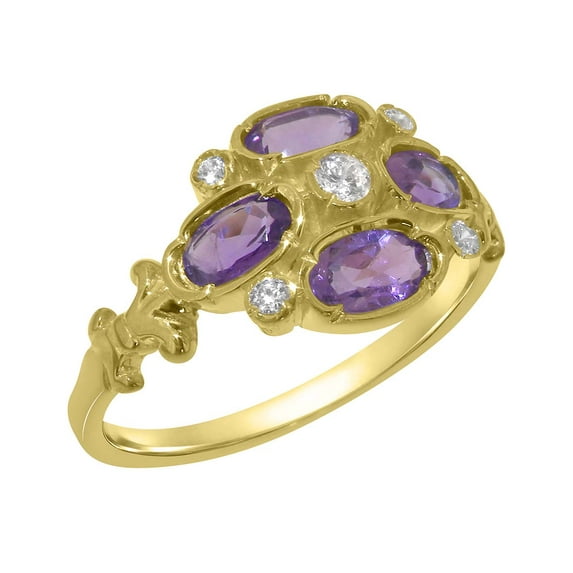 LBG British Made 18k Yellow Gold ring with Natural Diamond & Amethyst Womens Statement Ring - 33 size options - Size 11.25