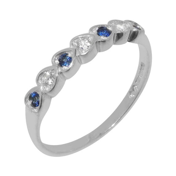 LBG British Made 925 Sterling Silver Cubic Zirconia & Natural Sapphire Womens Eternity Ring - 33 size options - Size 11.5