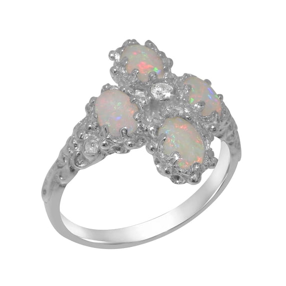 LBG British Made 925 Sterling Silver Cubic Zirconia & Opal Womens Statement Ring - 33 size options - Size 7.5