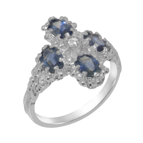 LBG British Made 925 Sterling Silver Cubic Zirconia & Sapphire Womens Cluster Ring - 33 size options - Size 11.75