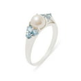 thumbnail image 1 of LBG British Made 925 Sterling Silver Cultured Pearl & Blue Topaz Womens Cluster Ring - 33 size options - Size 8.5, 1 of 6