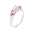 thumbnail image 1 of LBG British Made 925 Sterling Silver Cultured Pearl & Pink Tourmaline Womens Cluster Ring - 33 size options - Size 7.25, 1 of 6