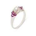 thumbnail image 1 of LBG British Made 925 Sterling Silver Cultured Pearl & Ruby Womens Cluster Ring - 33 size options - Size 10.25, 1 of 6
