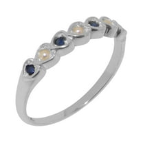 LBG British Made 925 Sterling Silver Cultured Pearl & Sapphire Womens Eternity Ring - 33 size options - Size 10