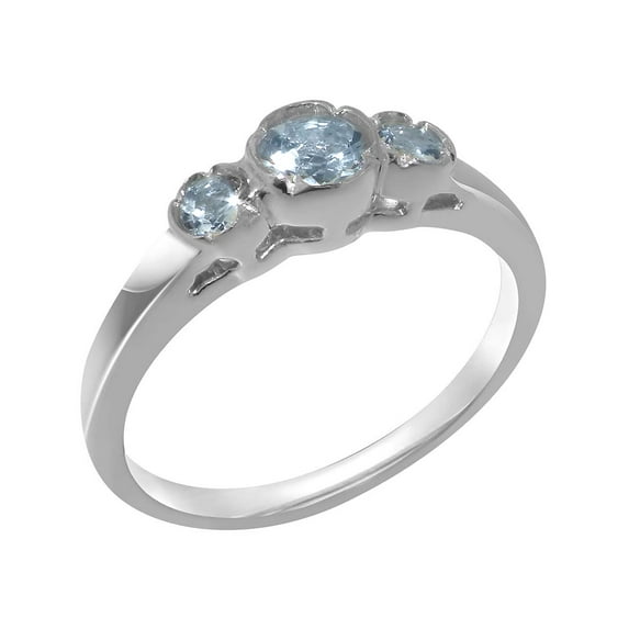 LBG British Made 925 Sterling Silver Genuine Natural Aquamarine Womens Statement Ring - 33 size options - Size 5.5