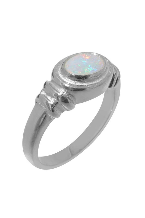LBG British Made 925 Sterling Silver Genuine Natural Opal Unisex Engagement Ring - 33 size options - Size 5.5