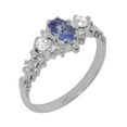 thumbnail image 1 of LBG British Made 925 Sterling Silver Genuine Natural Tanzanite & Cubic Zirconia Womens Statement Ring - 33 size options - Size 5.5, 1 of 9