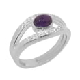 thumbnail image 1 of LBG British Made 925 Sterling Silver Natural Amethyst & Diamond Womens Promise Ring - 33 size options - Size 8.75, 1 of 7