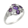 thumbnail image 1 of LBG British Made 925 Sterling Silver Natural Amethyst & Diamond Womens Statement Ring - 33 size options - Size 10, 1 of 7