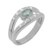 LBG British Made 925 Sterling Silver Natural Aquamarine & Diamond Womens Anniversary Ring - 33 size options - Size 6.75