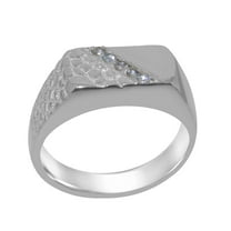 LBG British Made 925 Sterling Silver Natural Aquamarine Mens band Ring - 33 size options - Size 10