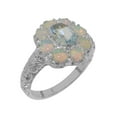 thumbnail image 1 of LBG British Made 925 Sterling Silver Natural Aquamarine & Opal Womens Promise Ring - 33 size options - Size 6, 1 of 8