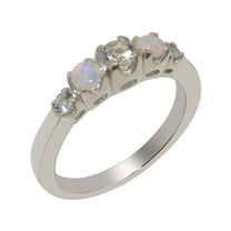 LBG British Made 925 Sterling Silver Natural Aquamarine & Opal Womens band Ring - 33 size options - Size 10