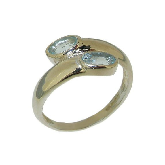 LBG British Made 925 Sterling Silver Natural Aquamarine Womens Band Ring - 33 size options