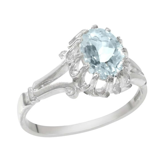 LBG British Made 925 Sterling Silver Natural Aquamarine Womens Engagement Ring - 33 size options - Size 10.75