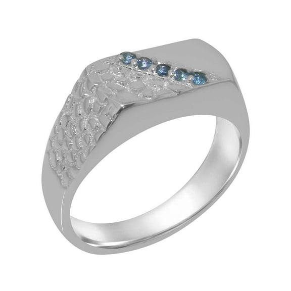 LBG British Made 925 Sterling Silver Natural Blue Topaz Mens band Ring - 33 size options - Size 10