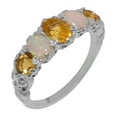 thumbnail image 1 of LBG British Made 925 Sterling Silver Natural Citrine & Opal Womens Band Ring - 33 size options - Size 5, 1 of 6