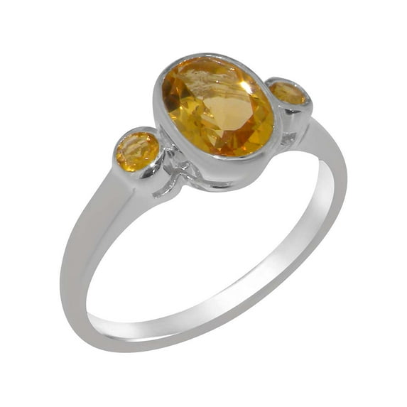 LBG British Made 925 Sterling Silver Natural Citrine Womens Engagement Ring - 33 size options - Size 6