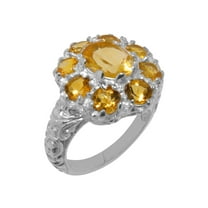 LBG British Made 925 Sterling Silver Natural Citrine Womens Statement Ring - 33 size options - Size 10
