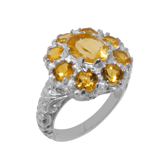 LBG British Made 925 Sterling Silver Natural Citrine Womens Statement Ring - 33 size options - Size 9