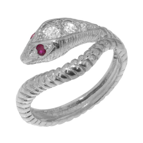 LBG British Made 925 Sterling Silver Natural Diamond & Ruby Womens Anniversary Ring - 33 size options - Size 9