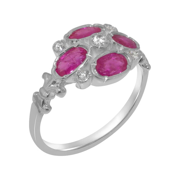 LBG British Made 925 Sterling Silver Natural Diamond & Ruby Womens Statement Ring - 33 size options - Size 9