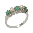 thumbnail image 1 of LBG British Made 925 Sterling Silver Natural Emerald & Cultured Pearl Womens Eternity Ring - 33 size options - Size 8.75, 1 of 7