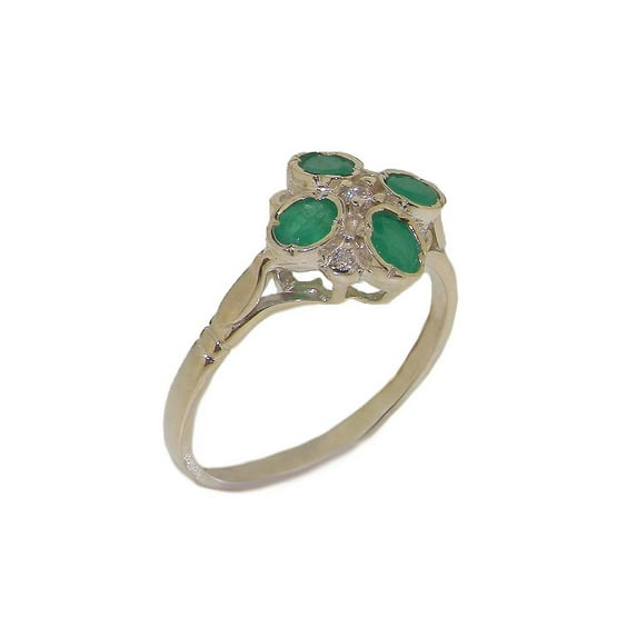 LBG British Made 925 Sterling Silver Natural Emerald & Diamond Womens Cluster Ring - 33 size options