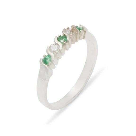 LBG British Made 925 Sterling Silver Natural Emerald & Diamond Womens Eternity Ring - 33 size options - Sizes 4 to 12 Available