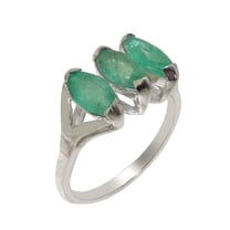 LBG British Made 925 Sterling Silver Natural Emerald Womens Anniversary Ring - 33 size options - Size 10