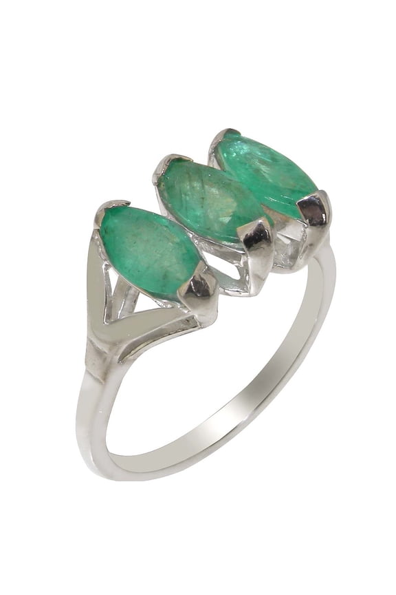 LBG British Made 925 Sterling Silver Natural Emerald Womens Engagement Ring - 33 size options - Size 11