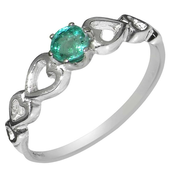 LBG British Made 925 Sterling Silver Natural Emerald Womens Solitaire Ring - 33 size options - Size 8.75