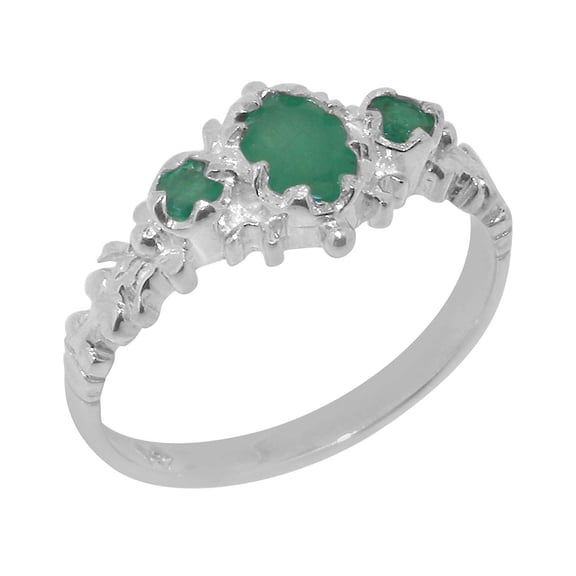 LBG British Made 925 Sterling Silver Natural Emerald Womens Statement Ring - 33 size options - Size 9.25