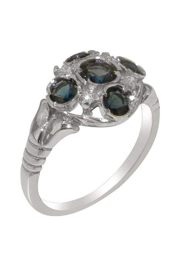 LBG British Made 925 Sterling Silver Natural London Blue Topaz & Cubic Zirconia Womens Statement Ring - 33 size options - Size 10