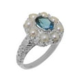 thumbnail image 1 of LBG British Made 925 Sterling Silver Natural London Blue Topaz & Cultured Pearl Womens Engagement Ring - 33 size options - Size 4.75, 1 of 8