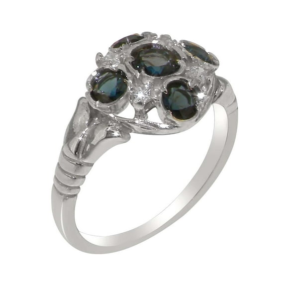 LBG British Made 925 Sterling Silver Natural London Blue Topaz & Diamond Womens Promise Ring - 33 size options - Size 6