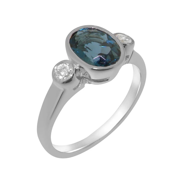 LBG British Made 925 Sterling Silver Natural London Blue Topaz & Diamond Womens Statement Ring - 33 size options - Size 6.75