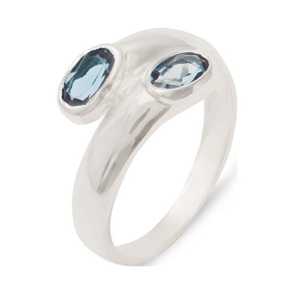 LBG British Made 925 Sterling Silver Natural London Blue Topaz Womens Band Ring - 33 size options - Size 8