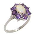 thumbnail image 1 of LBG British Made 925 Sterling Silver Natural Opal & Amethyst Womens Promise Ring - 33 size options - Size 4.5, 1 of 5