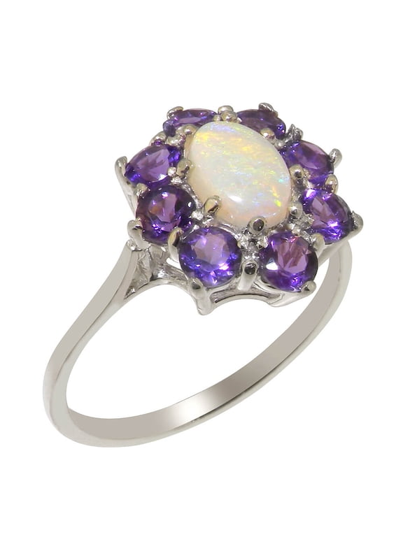 LBG British Made 925 Sterling Silver Natural Opal & Amethyst Womens Promise Ring - 33 size options - Size 4.5