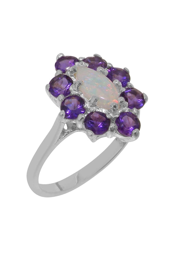 LBG British Made 925 Sterling Silver Natural Opal & Amethyst Womens Promise Ring - 33 size options - Size 4.5